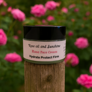 Rose Cream in glass jar – natural face moisturizer with rose water, grapeseed oil, and beeswax